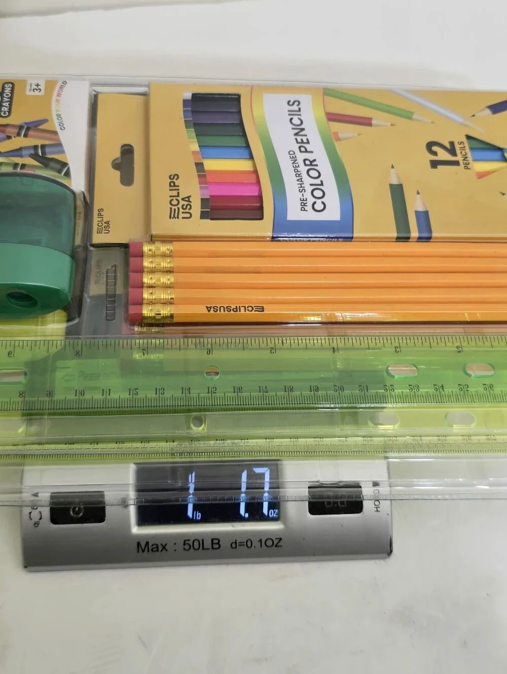 E CLIPS usa School Supplies Kit lot of 2 Crayons Pencils Ruler